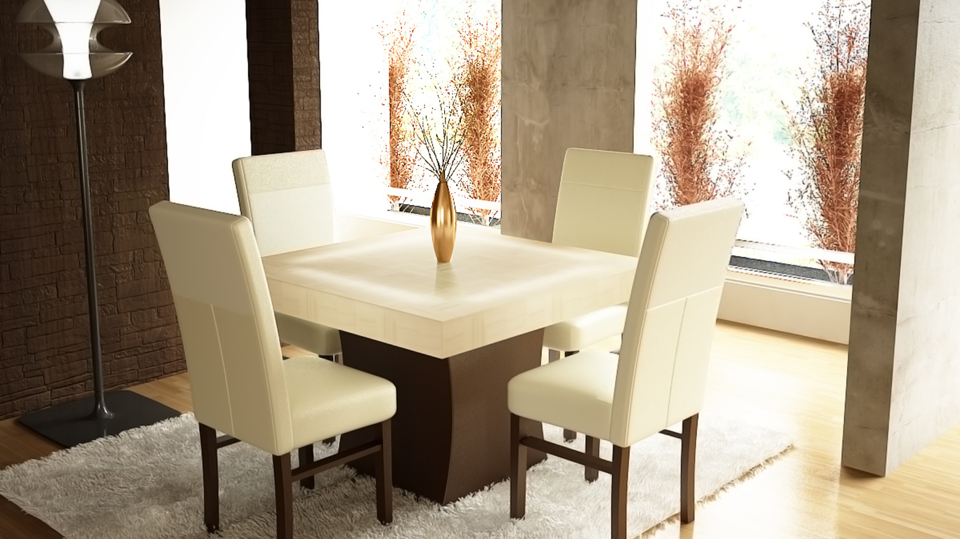 Мебель из белой кожи в столовой