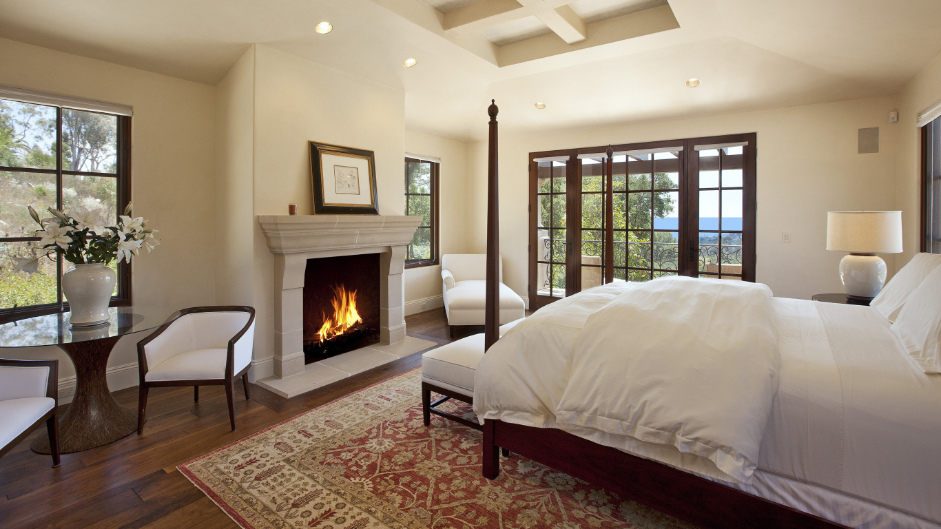 Интерьер Спальня с камином