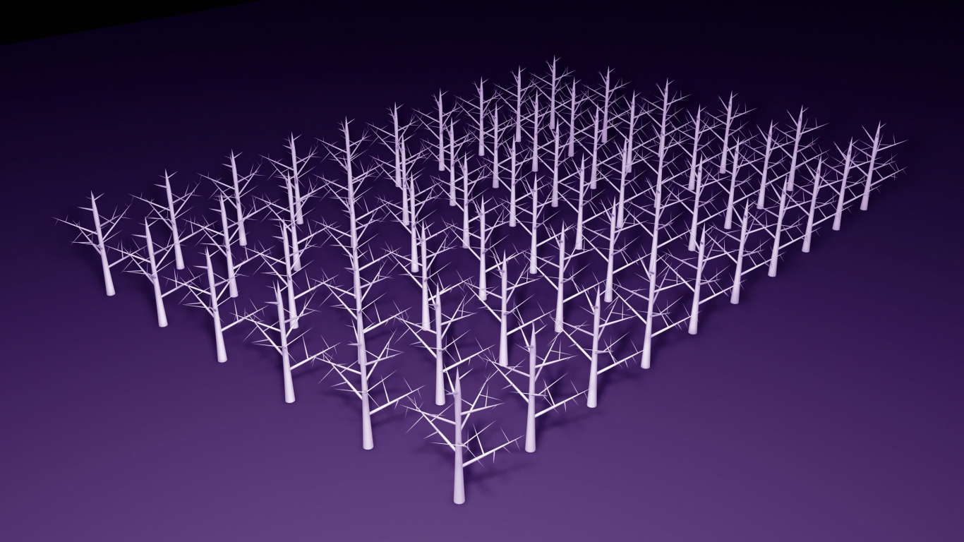 Стволы деревьев в роще, 3-Д графика