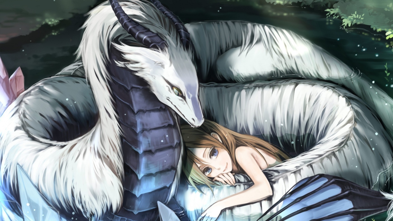 Девушка и белый дракон, аниме Pixiv Fantasia