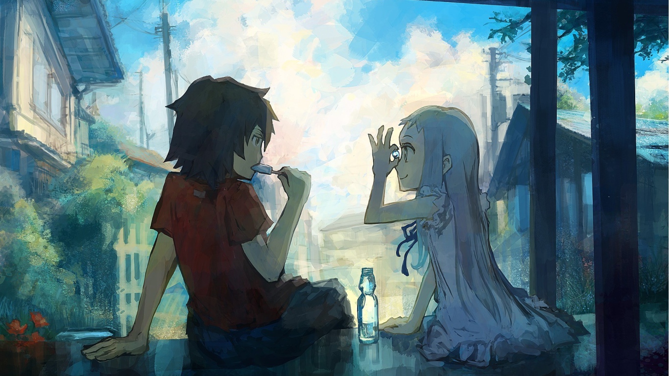 Аниме девушка Honma Meiko с подружкой