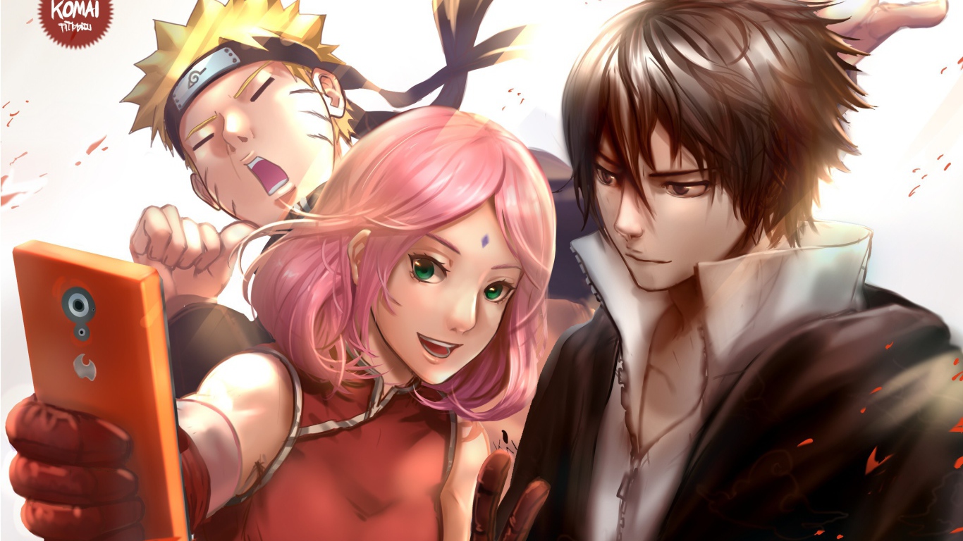 Девушка аниме Сакура Харуно  с персонажами Наруто