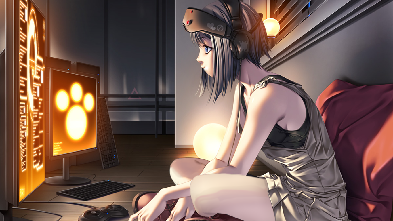 Девушка аниме за компьютером