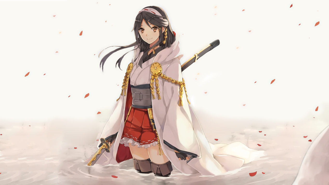 Девушка аниме Харуна в розовой накидке