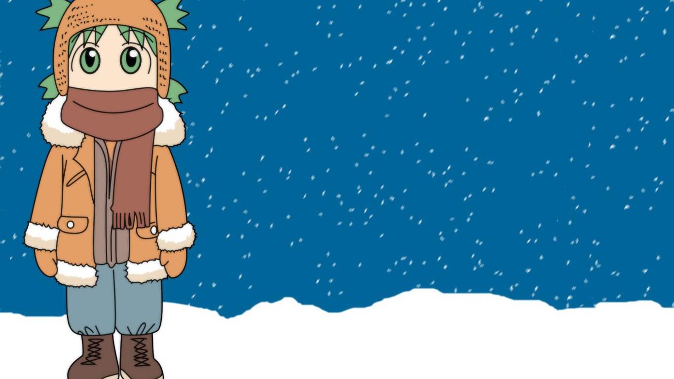 Аниме девочка Ёцуба в зимней одежде