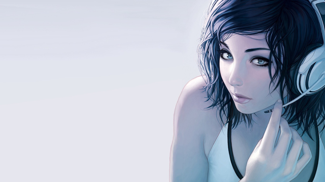 Девушка в наушниках аниме