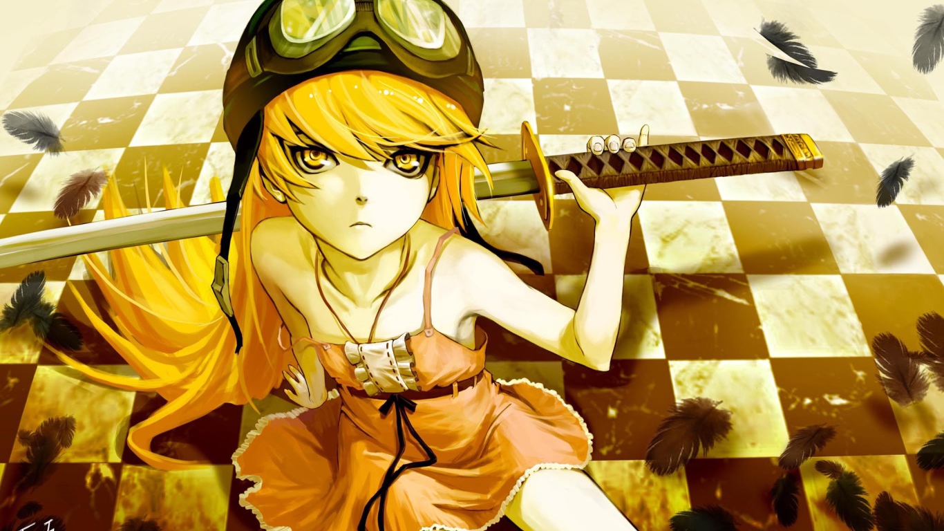 Девушка с катаной аниме Monogatari Series