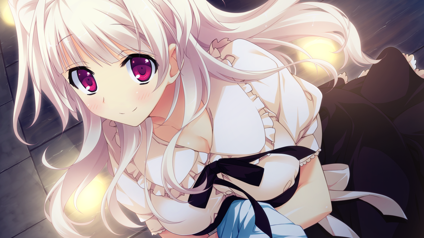 Белокурая девушка аниме в форме горничной