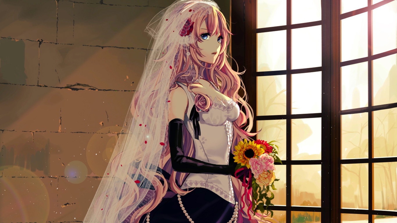 Невеста в аниме смотрит в окно