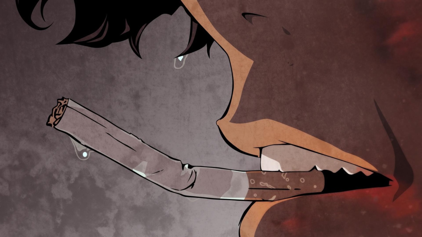 Сломанная сигарета в зубах персонажа аниме Ковбой Бибоп