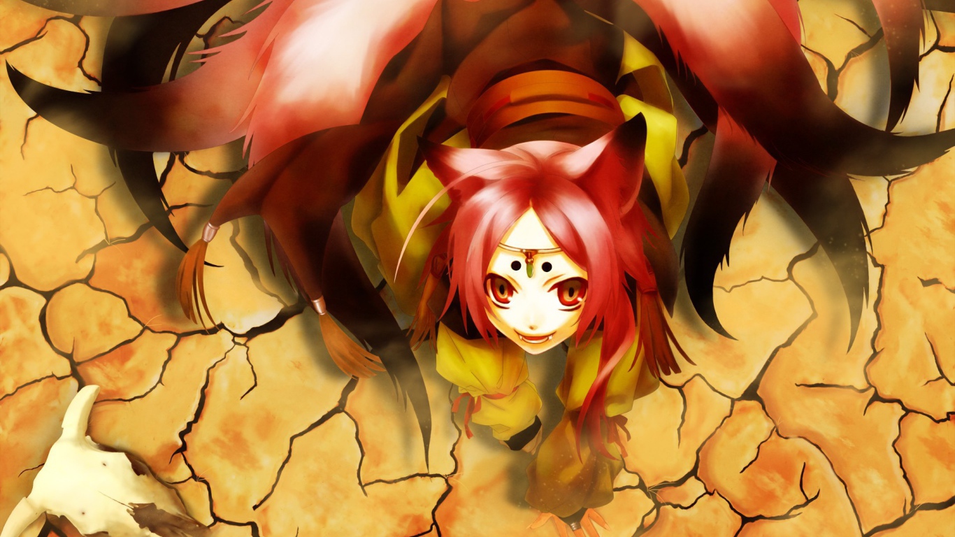 Девушка лиса на сухой земле, аниме