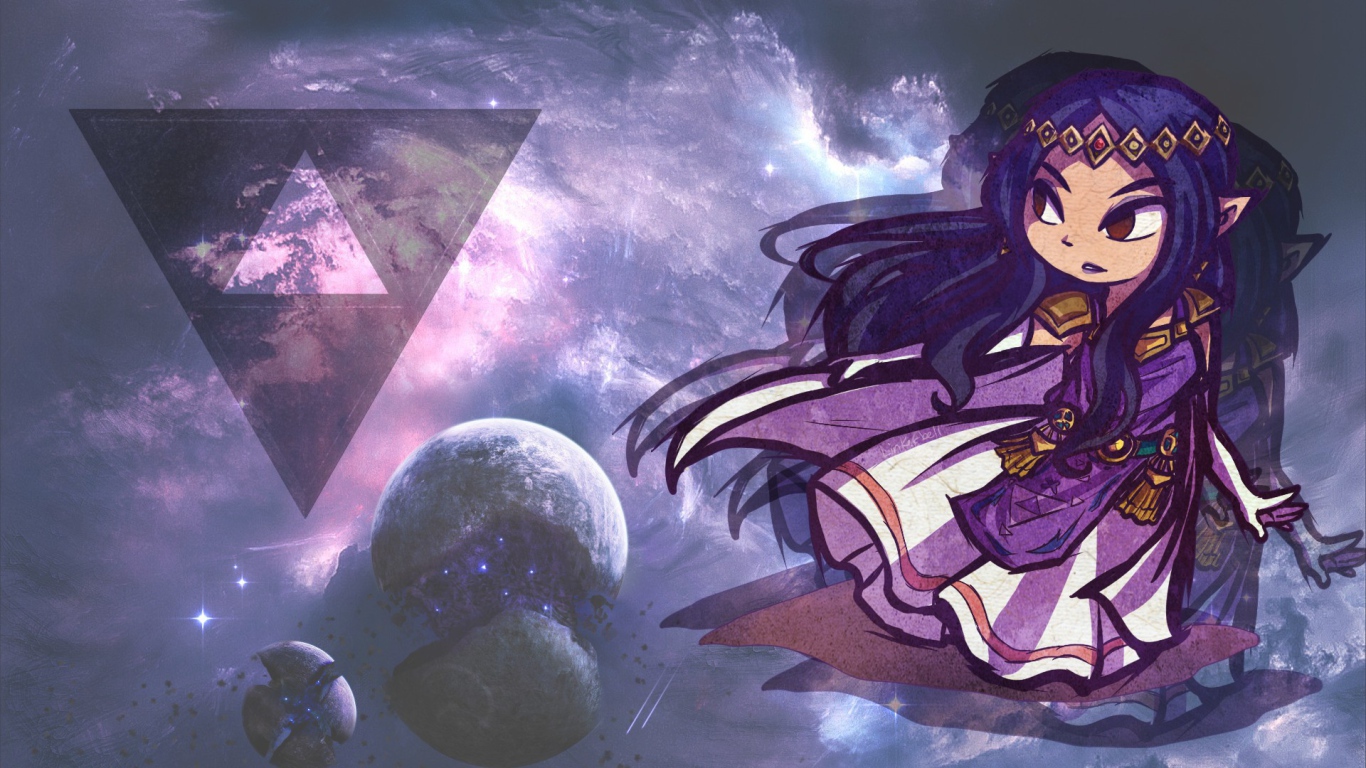 Девушка на фоне звезд в аниме Легенда Зельды