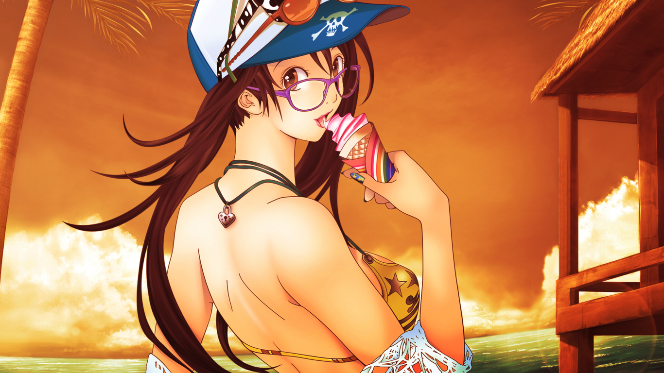 Девушка на пляже в аниме Эйр Гир