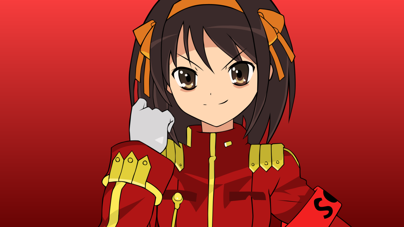 Харухи Судзумия на красном фоне