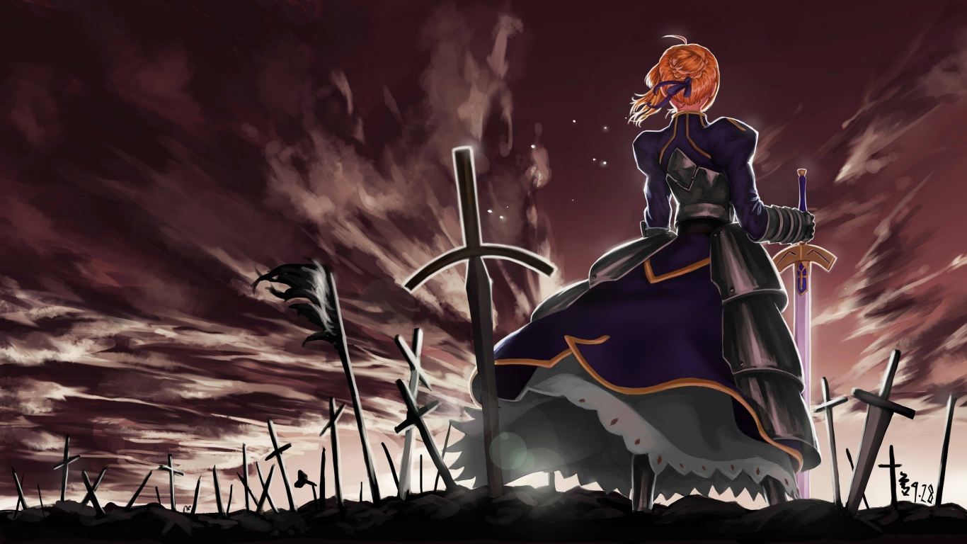 Мечи погибших воинов на поле битвы, аниме