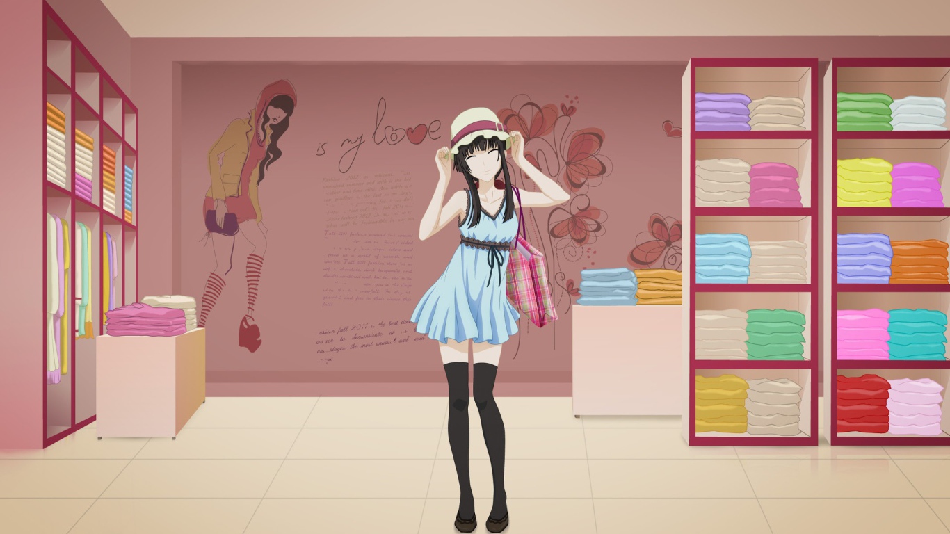 Девушка в магазине одежды, аниме