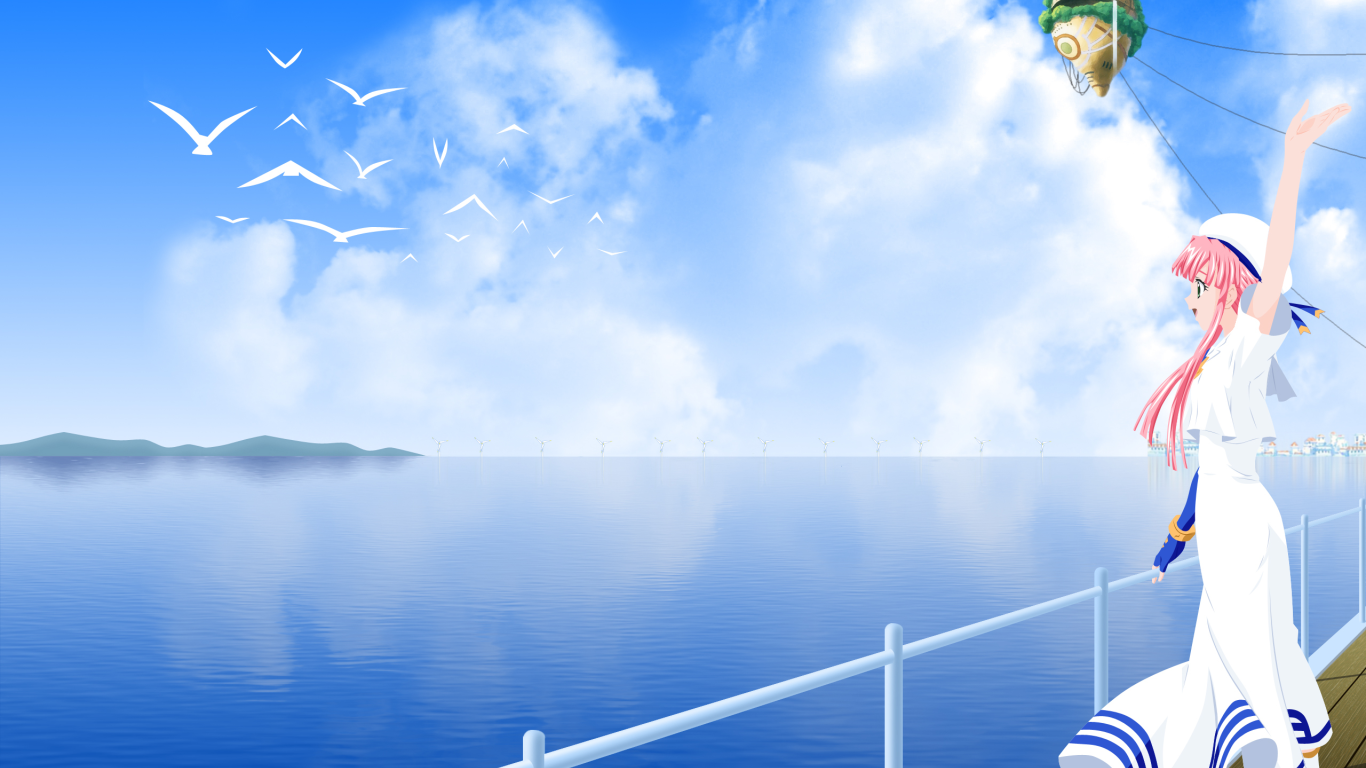 Девушка на берегу моря в аниме Ария