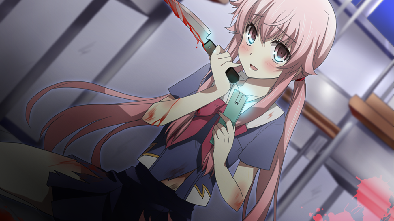 Девушка с окровавленным ножом в аниме Яндере