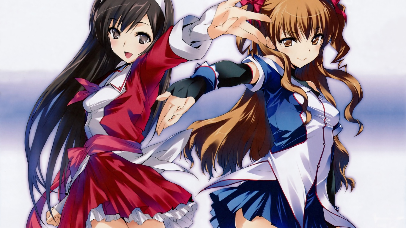 Две девушки аниме в школьной униформе