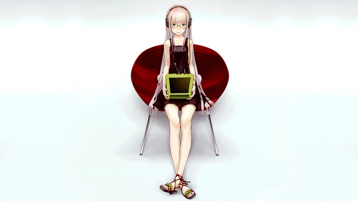 Аниме девушка вокалоид с компьютером