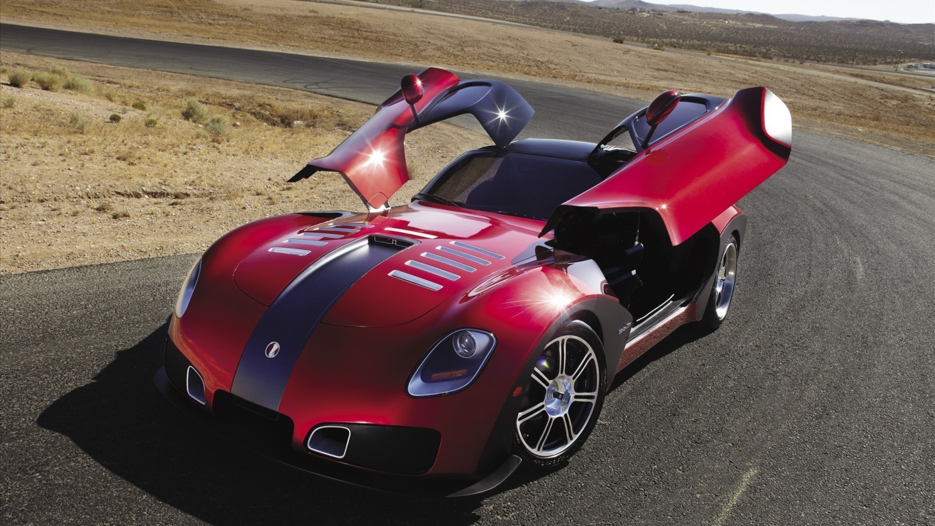 Красный автомобиль Devon GTX на повороте