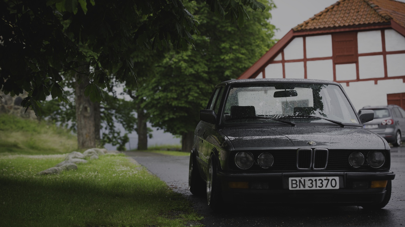 Старенький BMW E28 припаркован под деревом