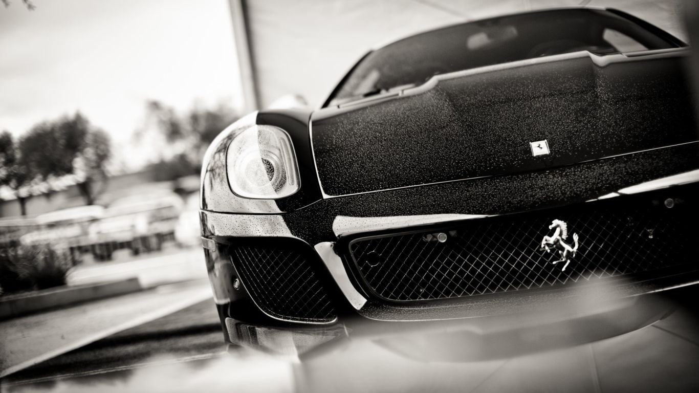 Черно белое фото авто Ferrari