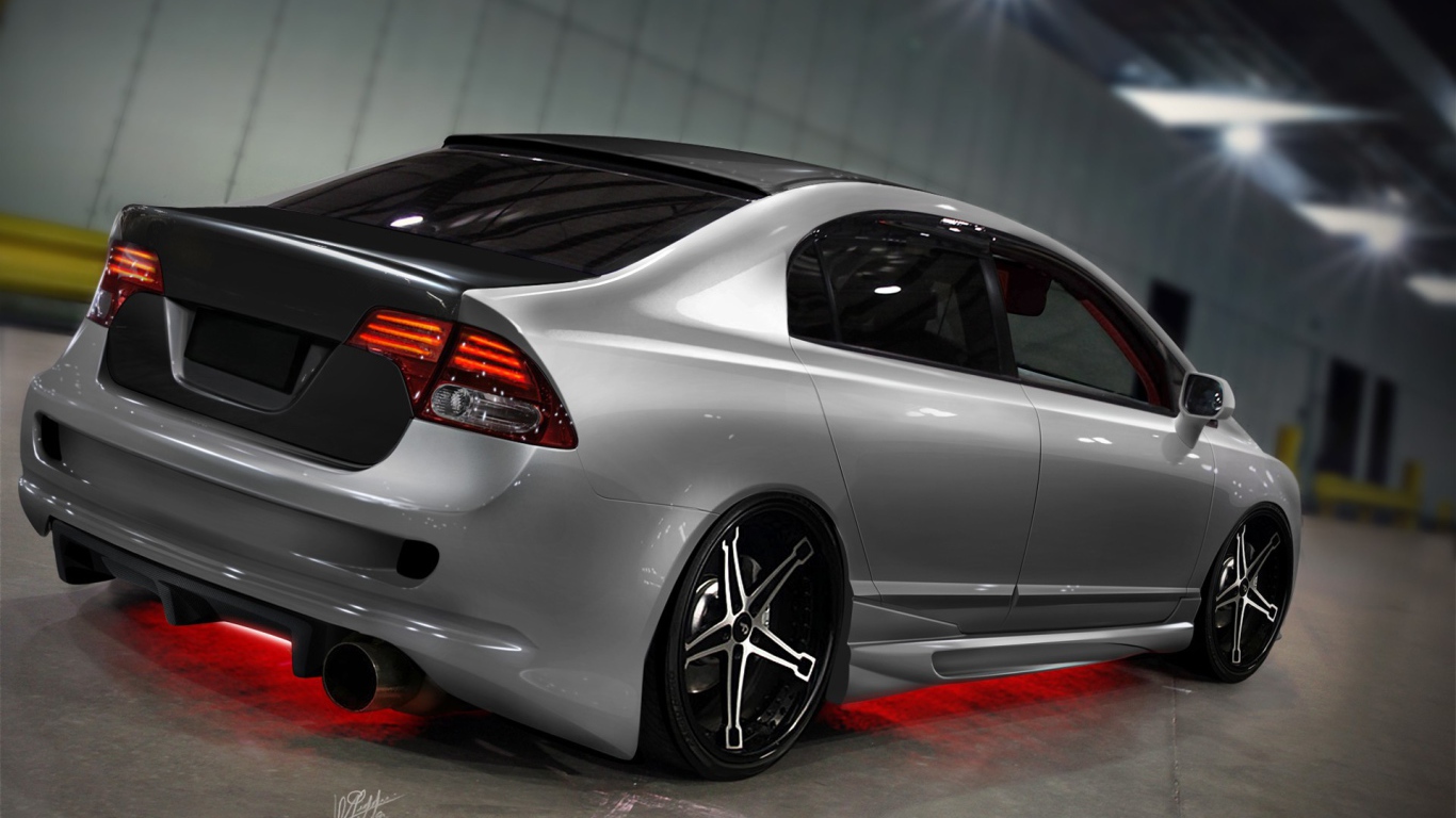 Красный неоновый свет в автомобиле Хонда Цивик