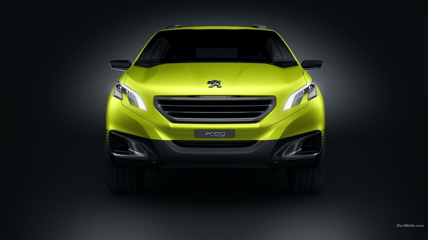 Yellow Peugeot 2008 on a gray background
