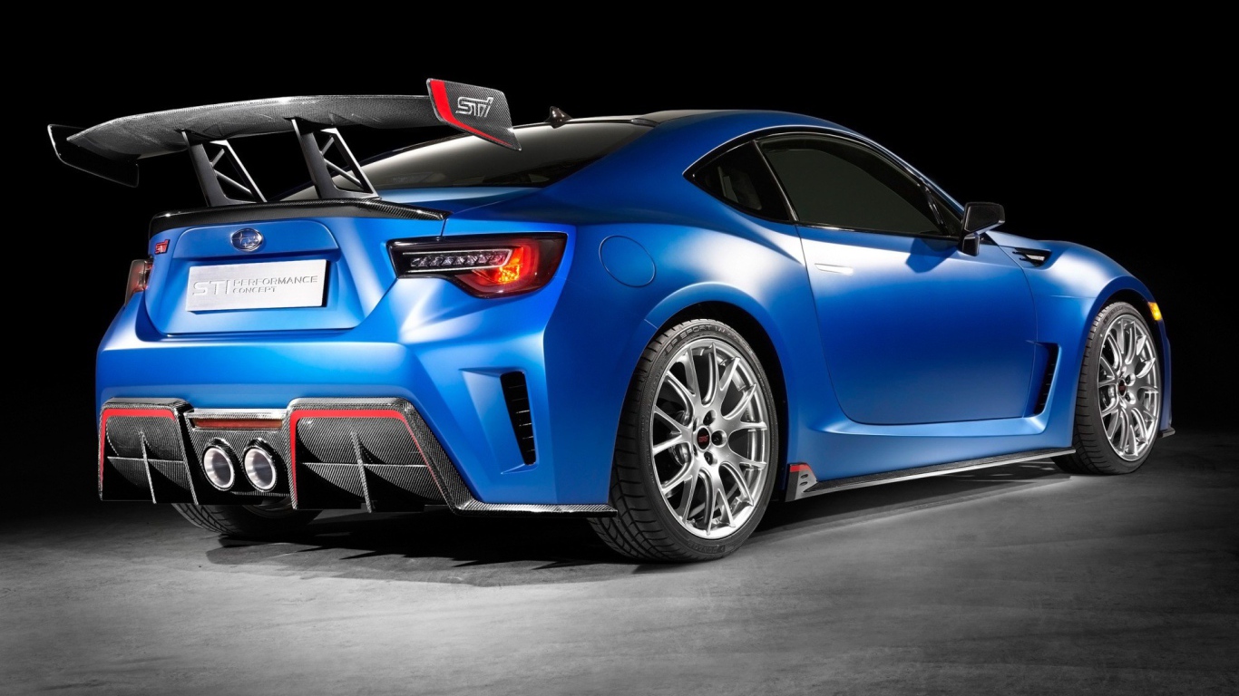 Вид сзади на голубой Subaru STI Performance