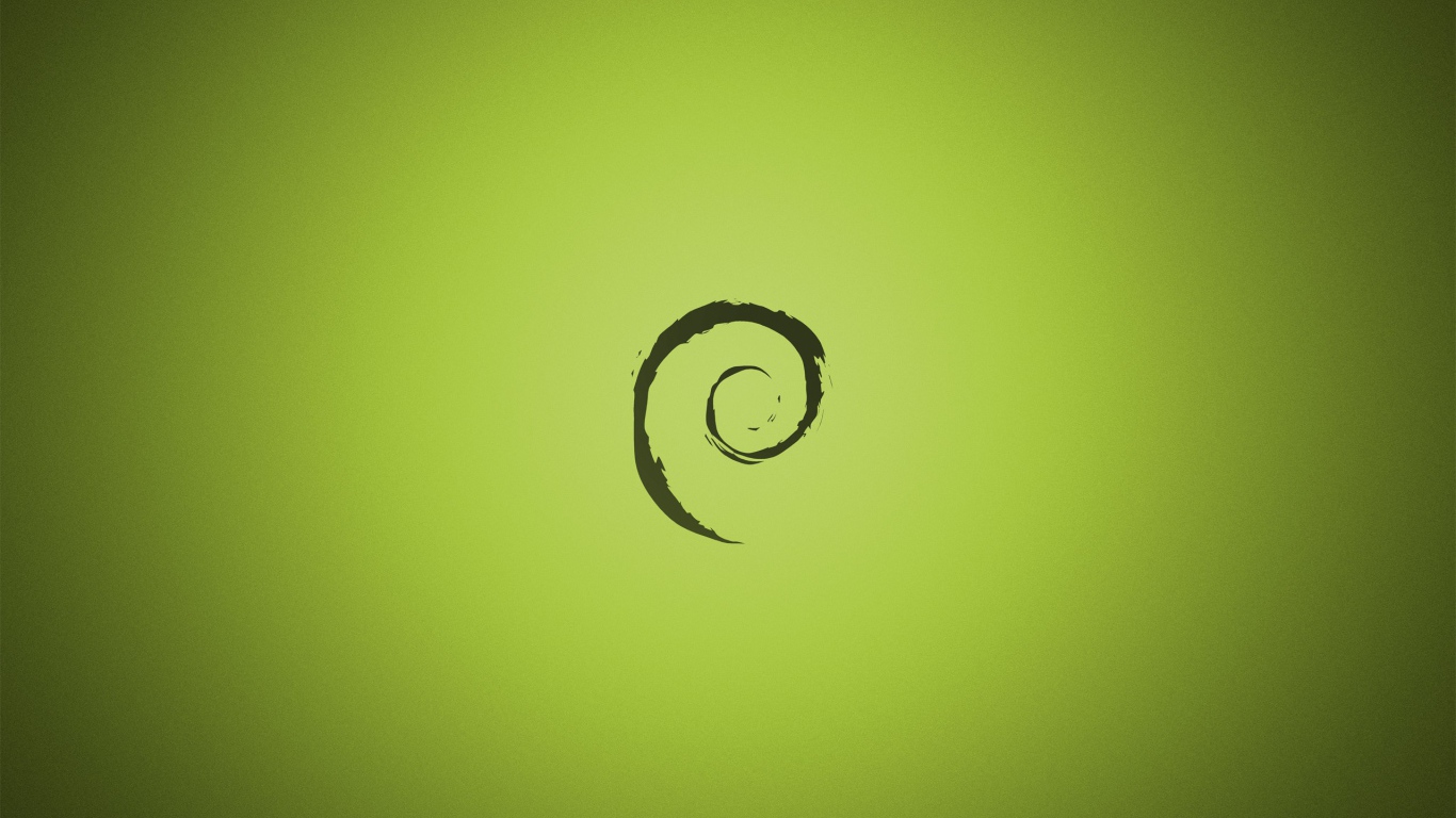 Черный символ Debian на зеленом фоне