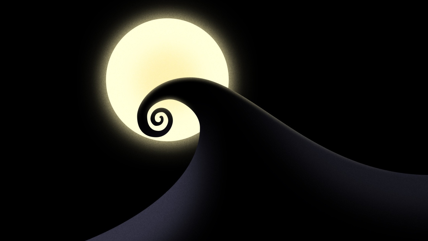 Черная волна на фоне луны