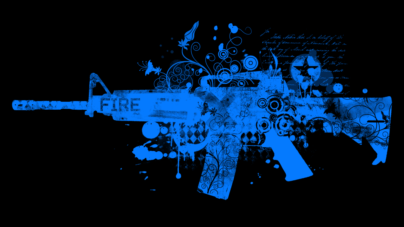 Голубой автомат, черный фон