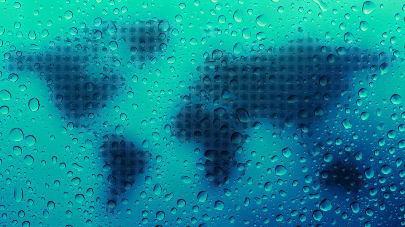 Голубая карта мира в каплях воды