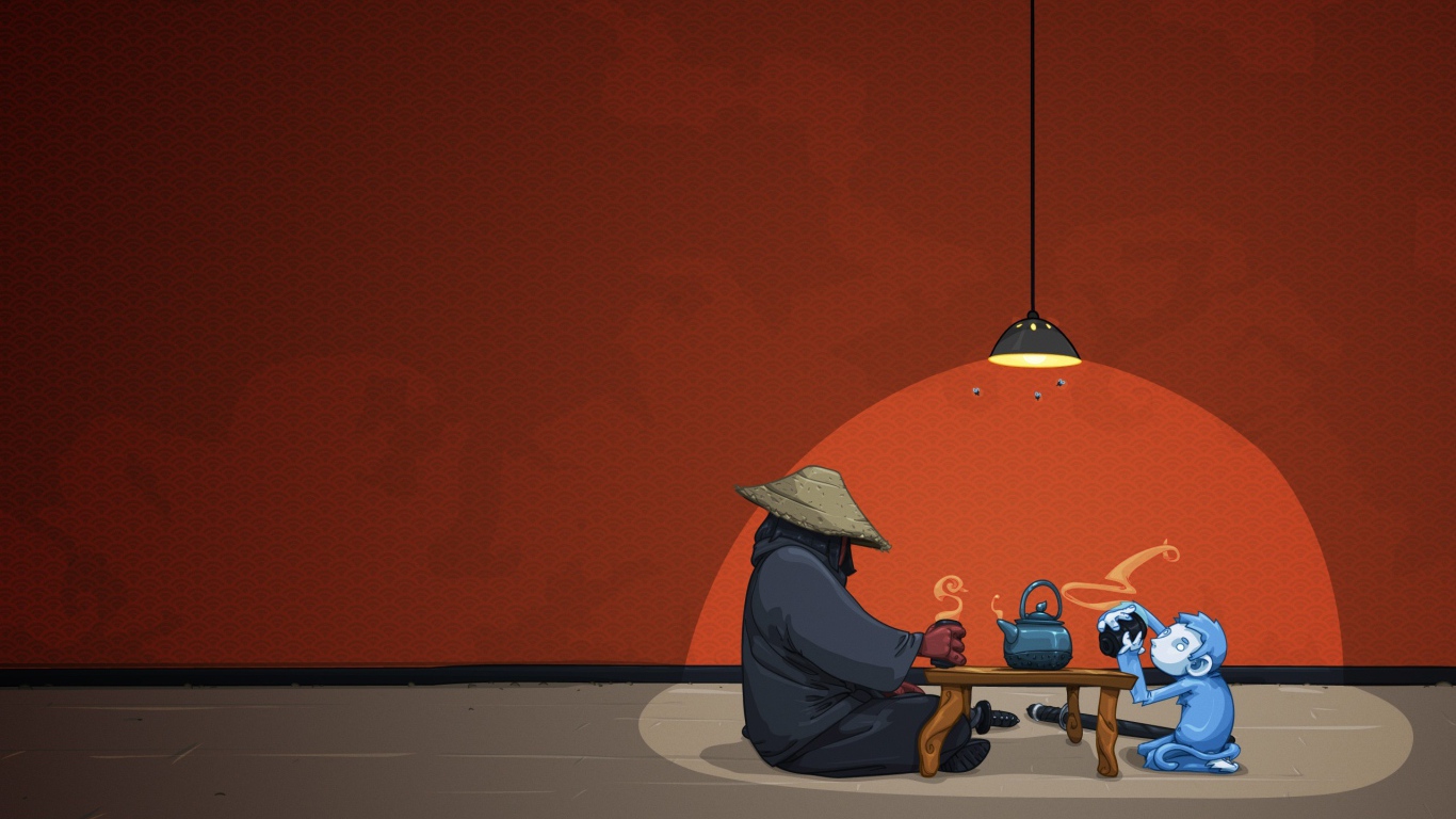 Китайское чаепитие, оранжевый фон