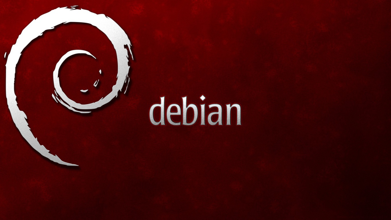 Белая символика Debian на красном фоне
