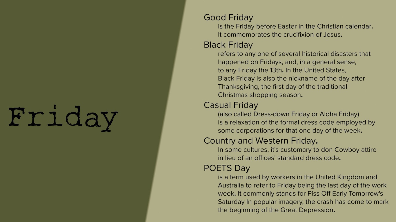 Описание пятницы на английском языке
