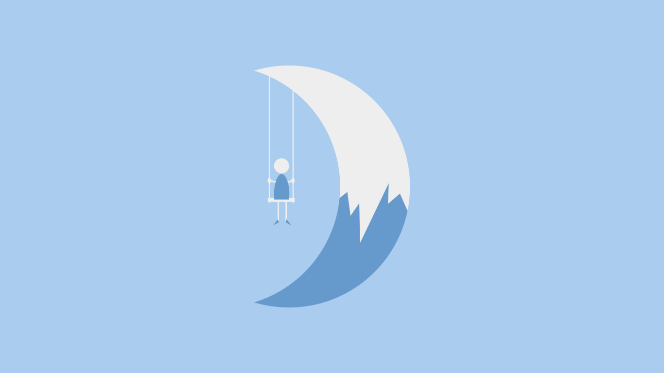 Девочка на луне, голубой фон