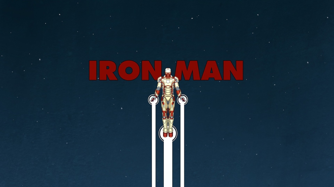Железный человек, голубой фон со звездами