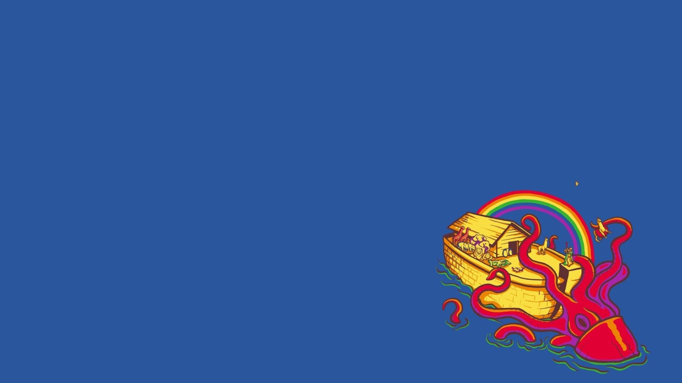 Осьминог и Ноев ковчег, голубой фон