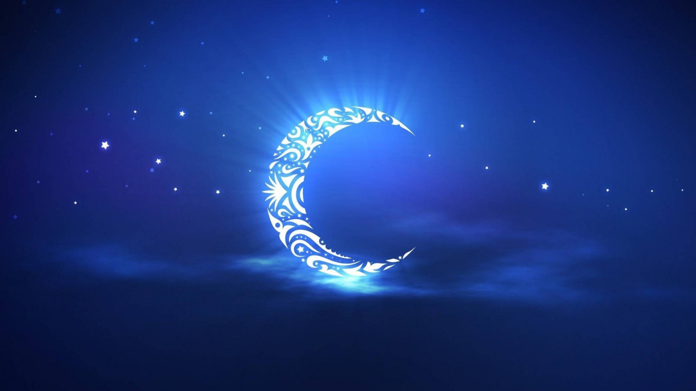 Орнамент на луне, голубой фон