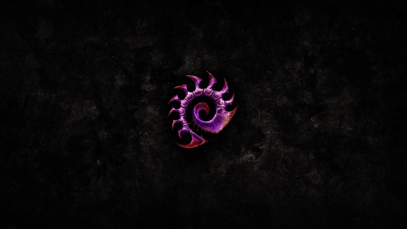 Фиолетовый символ из Starcraft II, черный фон