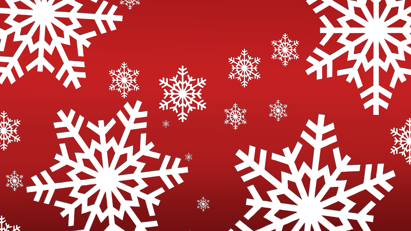 Красный фон с белыми снежинками