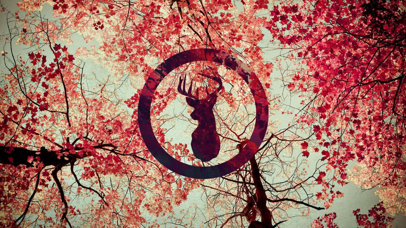 Силуэт оленя на фоне осенних листьев