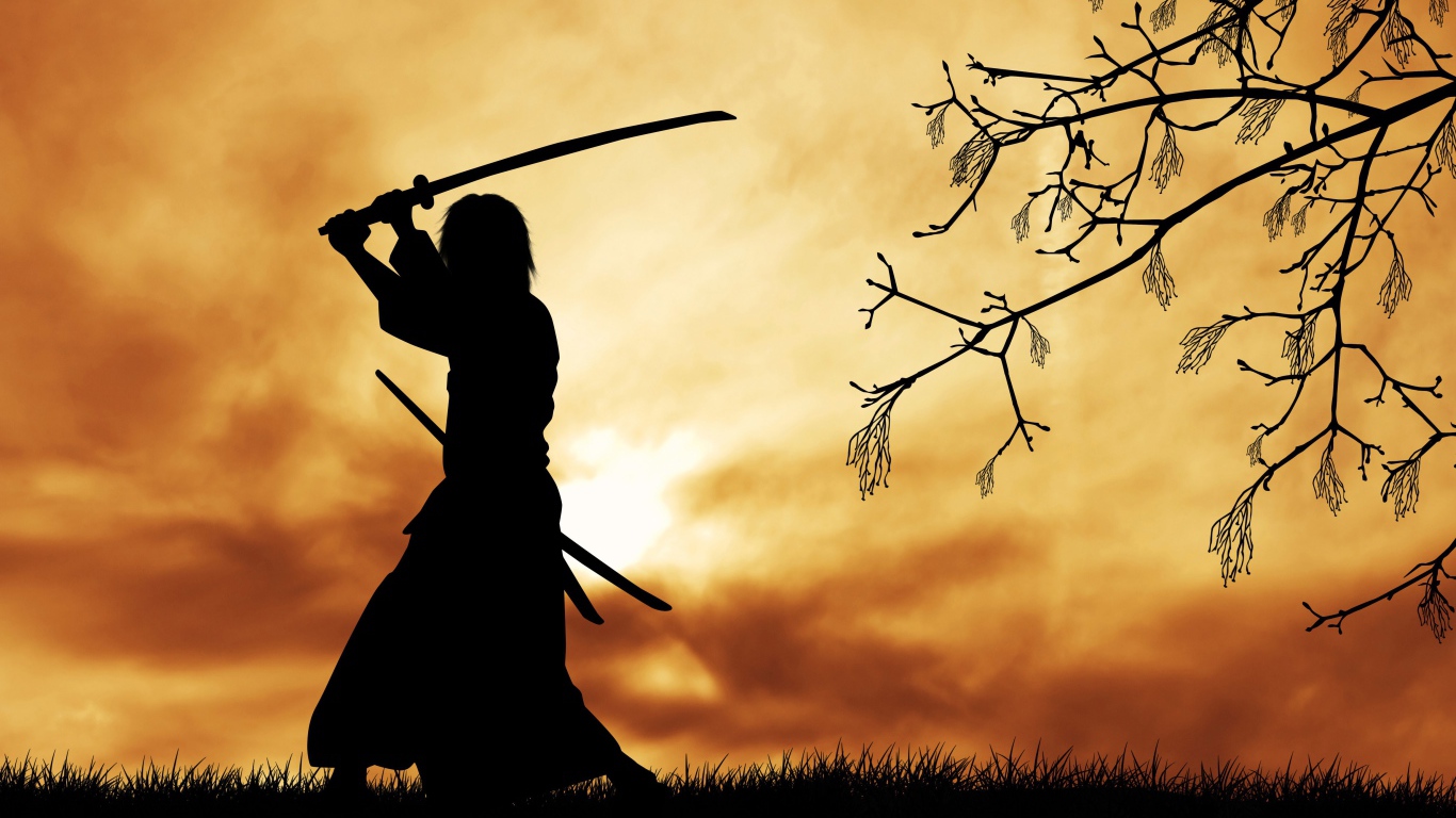 Silhouette of a samurai with katana