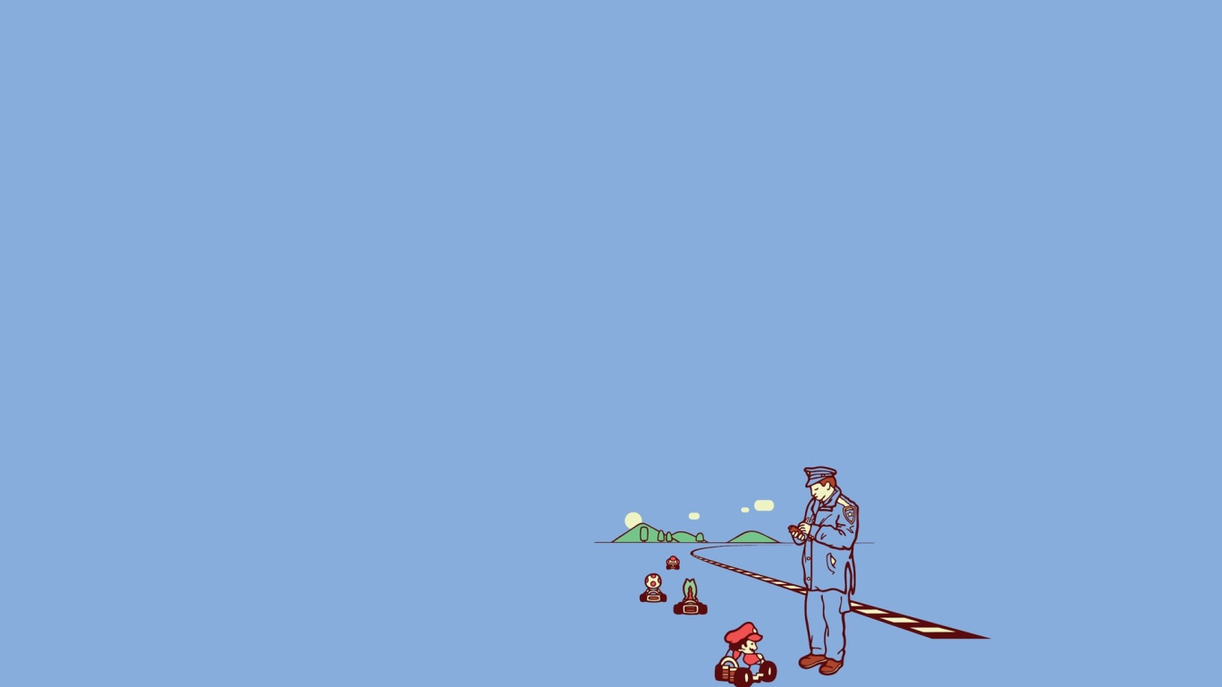 Полицейский остановил Марио на дороге, фон