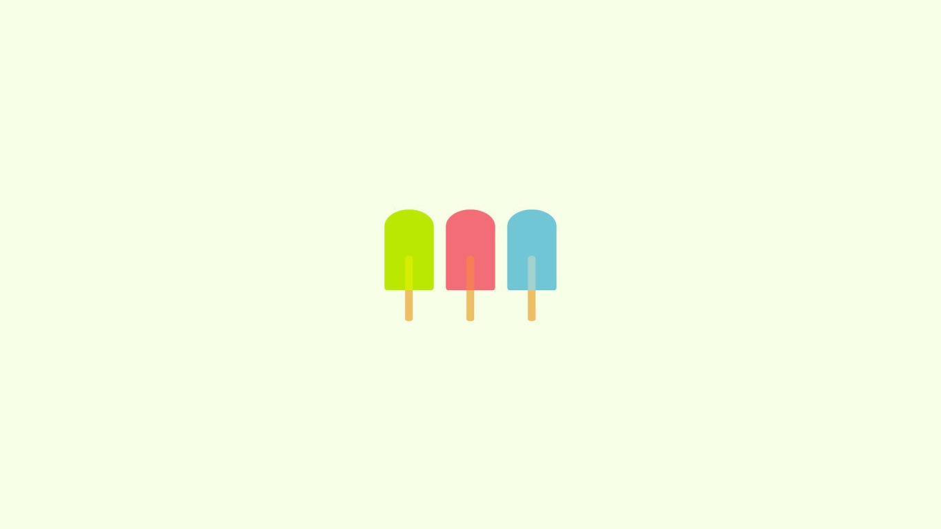 Three colorful ice lollies, white background