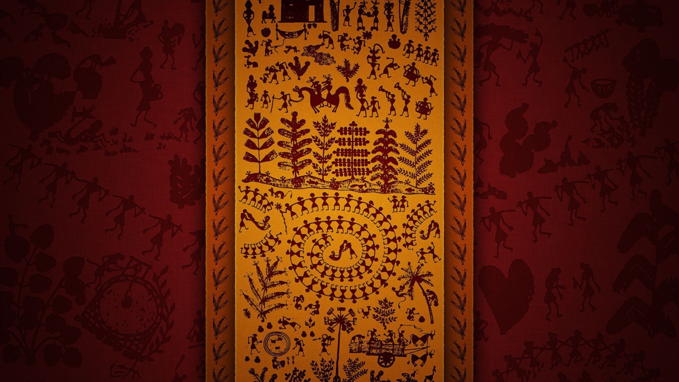 Традиционные орнаменты, красный фон