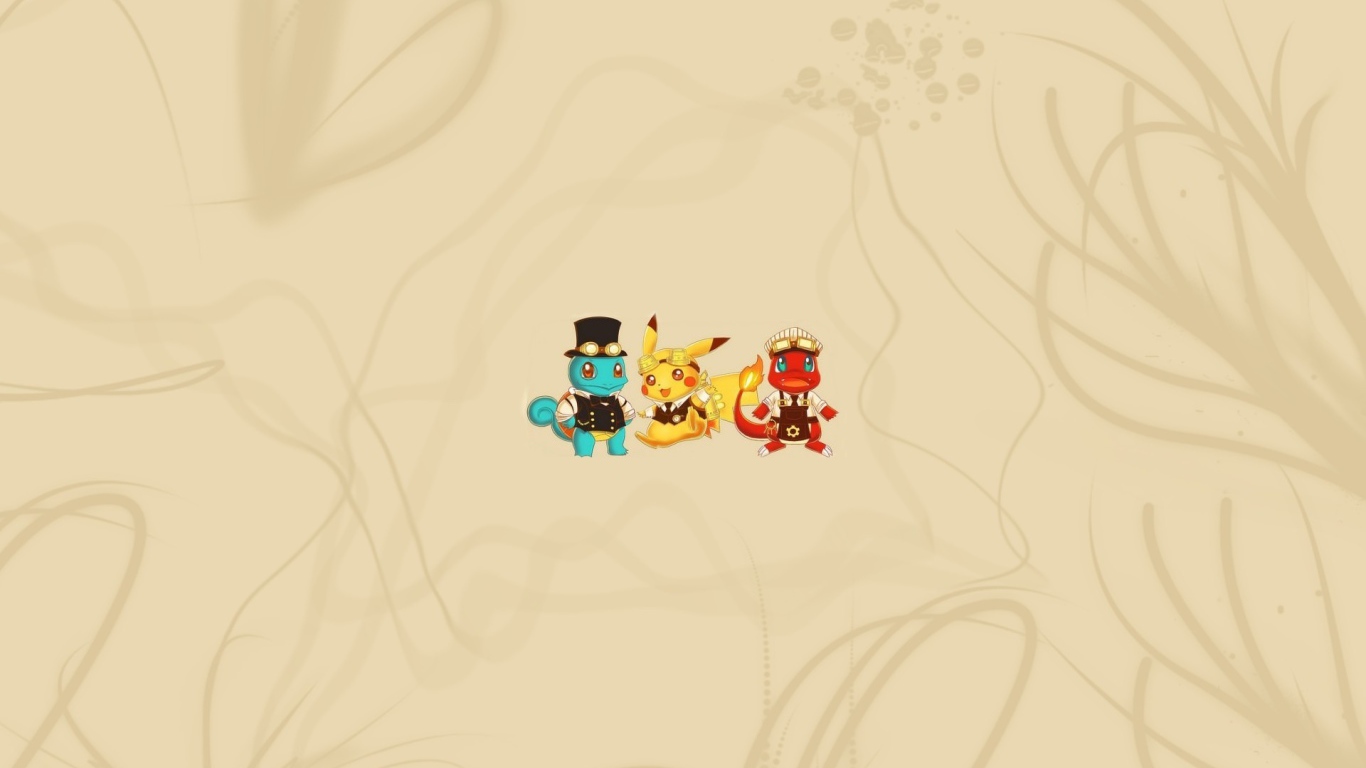 Трио покемонов, бежевый фон