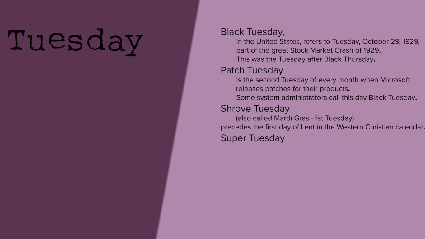 Описание вторника на английском языке